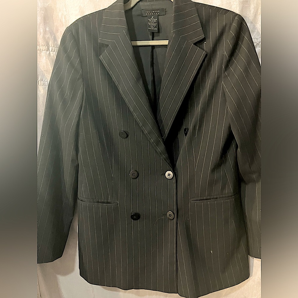 The Limited Stretch Black Pinstripe Double Breasted Blazer Jacket M